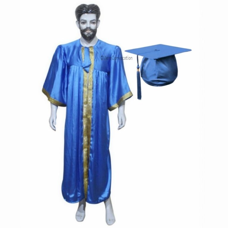 Sky Blue Shiny Graduation Gown And Cap With Golden Border Mera