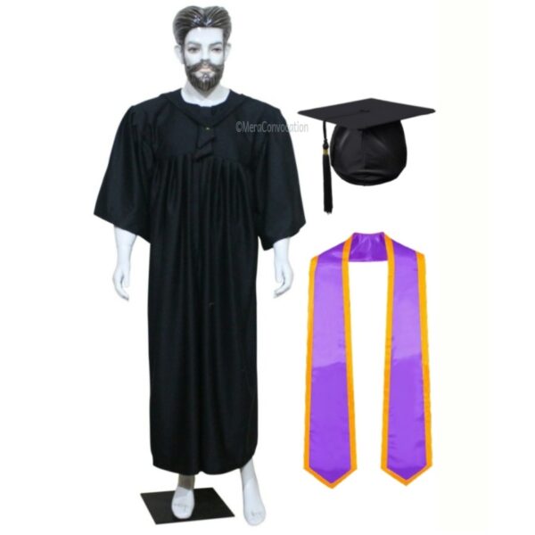 Lavender Stole Yellow Piping With Black Front Open Gown And Cap