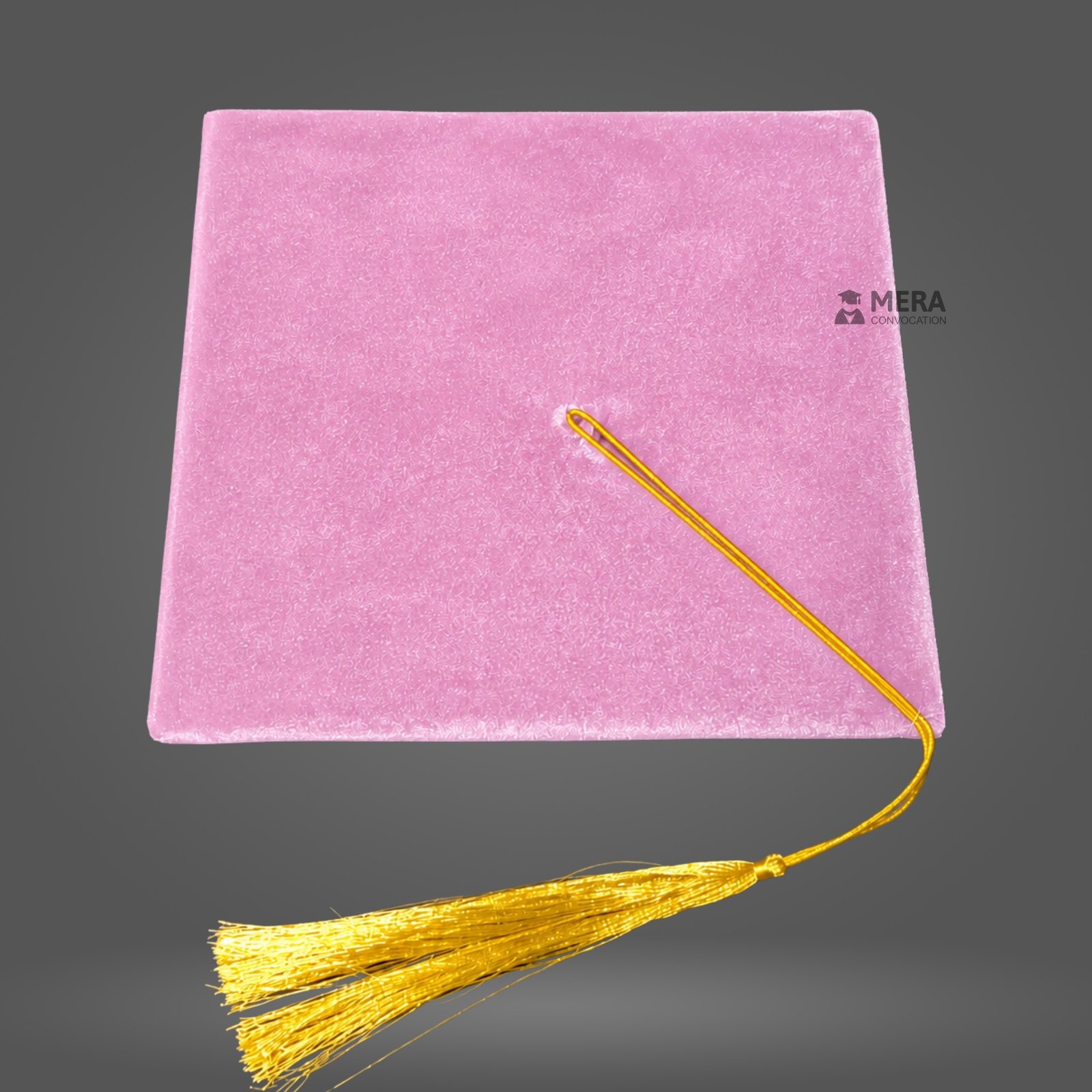 Baby Pink Velvet Graduation Cap with Golden Tassel - Mera Convocation