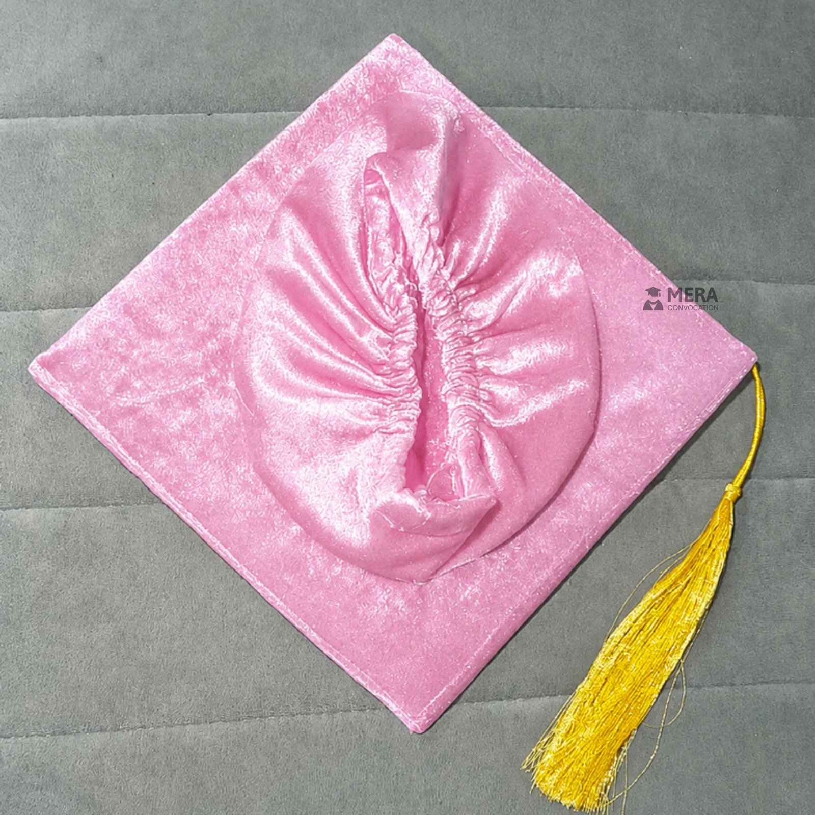 Baby Pink Velvet Graduation Cap with Golden Tassel ''Baby Pink Velvet Graduation Cap with Golden Tassel''>