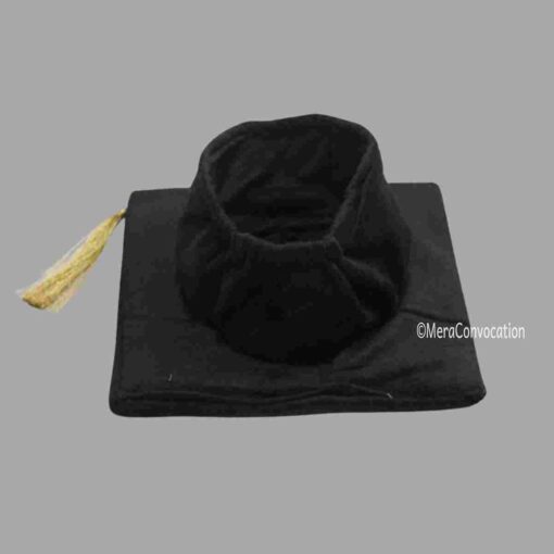 ''Back View of Black Matte Velvet Graduation Cap''>