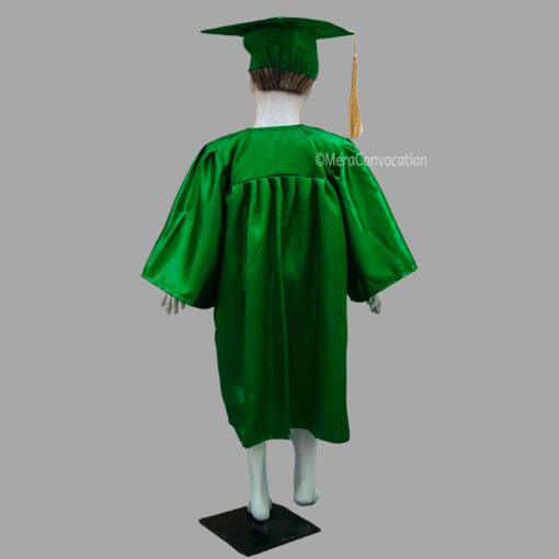 ''Back View of Green Shiny Kids Graduation Gown''>