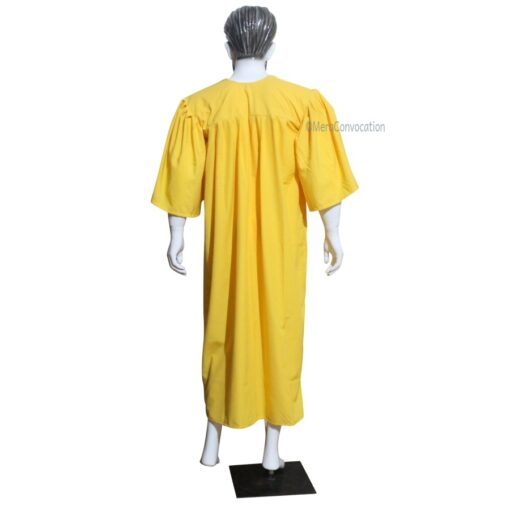 ''Back View of Yellow Polyester Graduation Gown''>