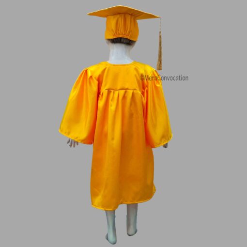 Back View of Yellow Shiny Kids Graduation Gown