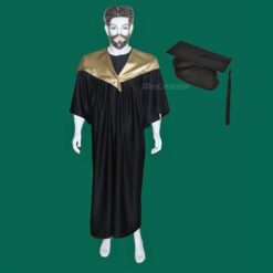 ''Black Graduation Gown and Cap with Golden Scarf''>