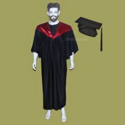 ''Black Graduation Gown and Cap with Maroon Scarf''>