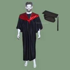 ''Black Graduation Gown and Cap with Red Scarf''>