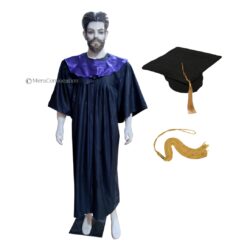 ''Black Graduation Gown with Royal Blue Collar''>
