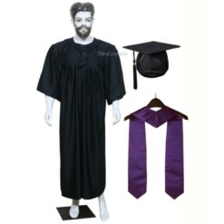 ''Black Matte Graduation Gown with Purple Sash''>