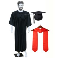 ''Black Matte Graduation Gown with Red Sash''>
