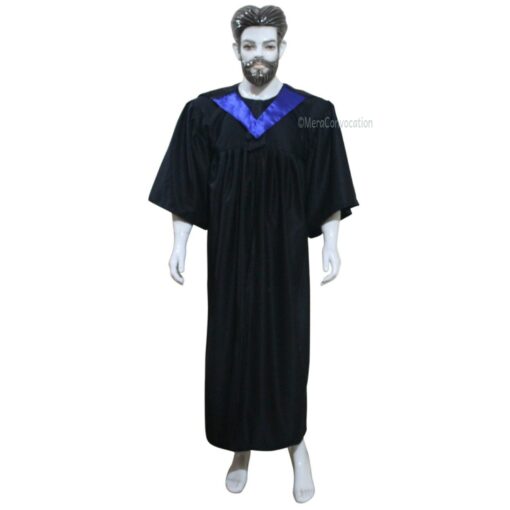 ''Black Matte Graduation Gown with Royal Blue and Black Shiny Hood''>