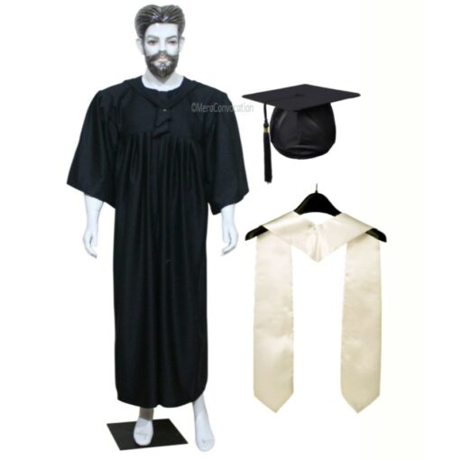 ''Black Matte Graduation Gown with White Sash''>