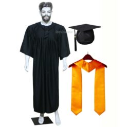 ''Black Matte Graduation Gown with Yellow Sash''>