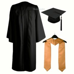 ''Black Matte Zipper Graduation Gown and Golden Stole''>