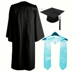 ''Black Matte Zipper Graduation Gown and Sky Blue Stole''>