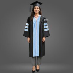 Black PhD Graduation Gown with Sky Blue Velvet Border