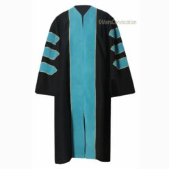 ''Black PhD Graduation Gown with Sky Blue Velvet Border''>