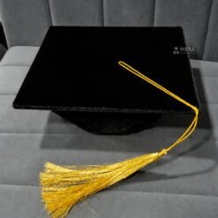 ''Black Premium Velvet Graduation Cap with Golden Tassel''>