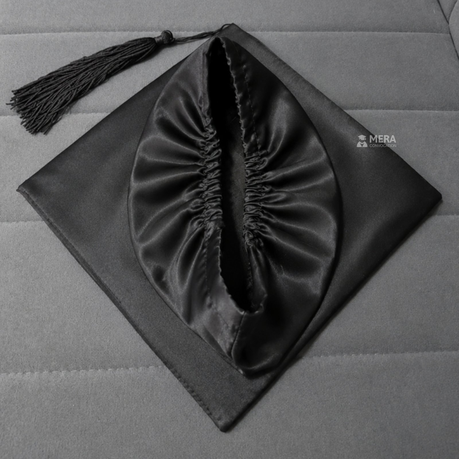 Black Satin Convocation Cap with Black Tassel