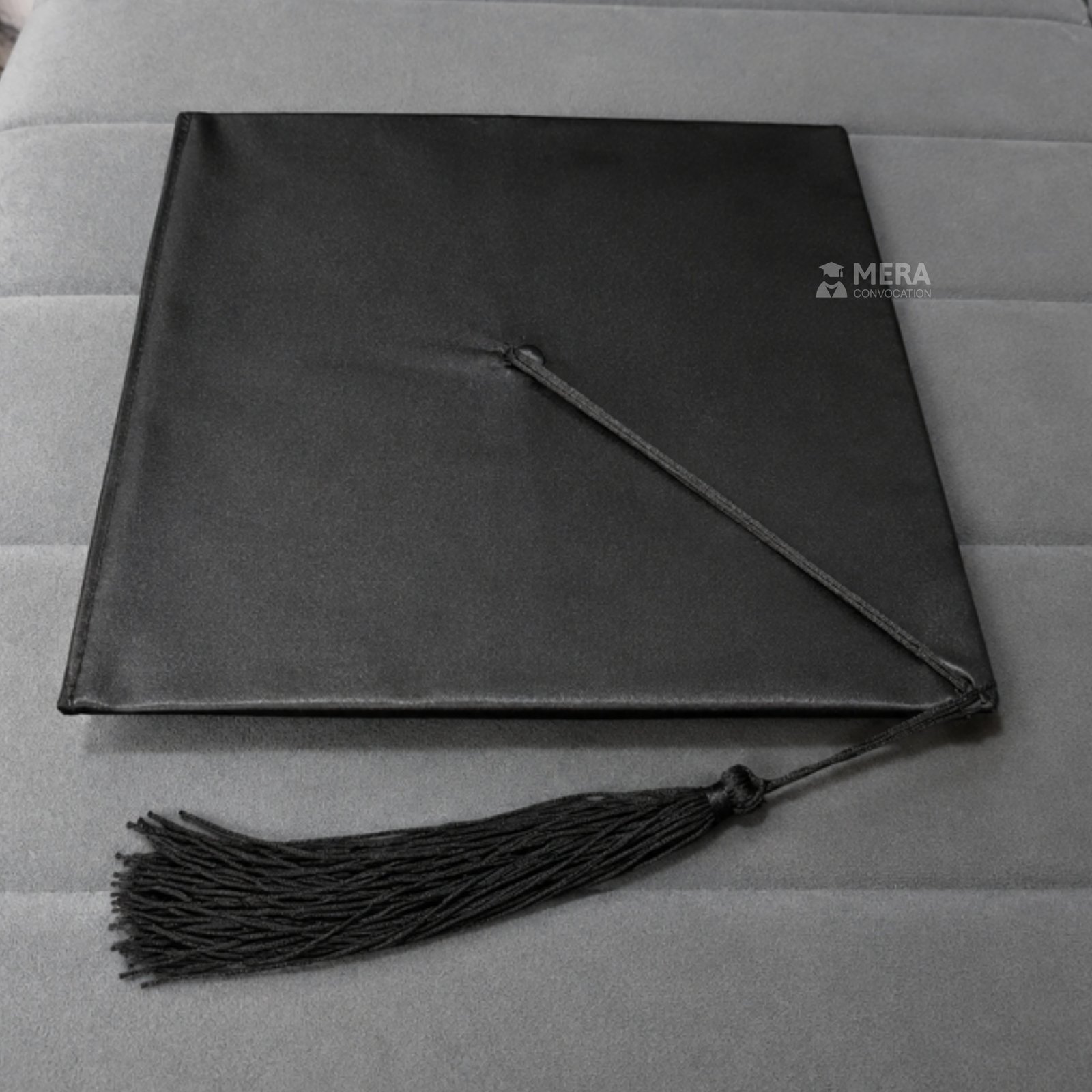 Black Satin Graduation Cap with Black Tassel - Mera Convocation
