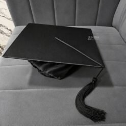 ''Black Shiny Graduation Cap with Black Tassel''>