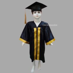 ''Black Shiny Kids Graduation Gown with Golden Border and Cap''>