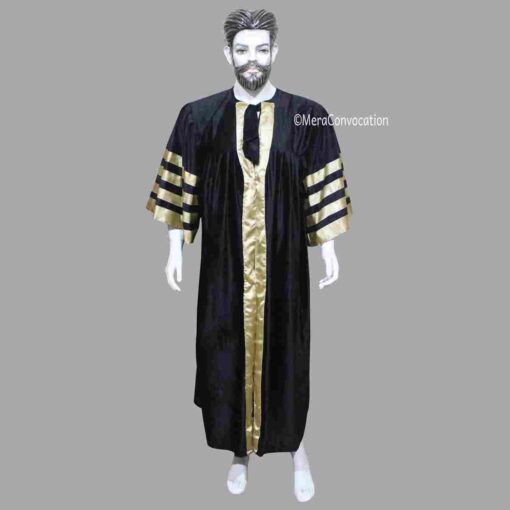 ''Black and Golden Matte Velvet Graduation Gown''>