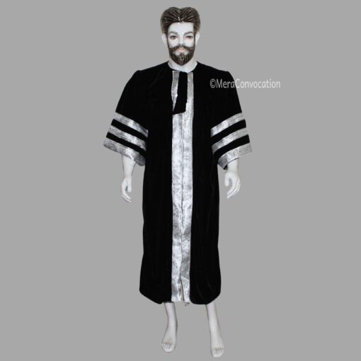 ''Black and Silver Premium Velvet Graduation Gown''>