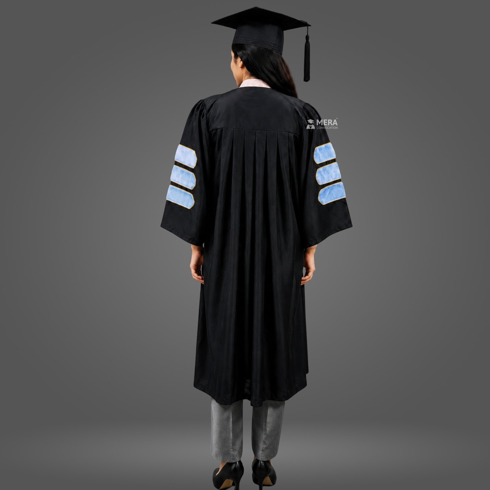 Black and Sky Blue PhD Graduation Gown