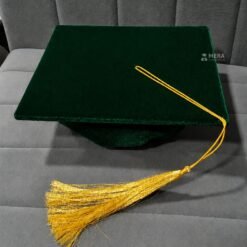 ''Bottle Green Premium Velvet Graduation Cap with Golden Tassel''>