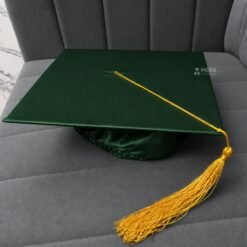 ''Bottle Green Shiny Graduation Cap with Golden Tassel''>