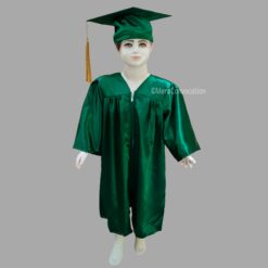 ''Bottle Green Shiny Nursery Kids Graduation Gown and Cap''>