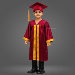 ''Boy - Maroon Shiny Kids Graduation Gown with Golden Border and Cap''>
