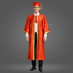 ''Boy - Orange Satin Graduation Gown and Cap with Golden Border''>