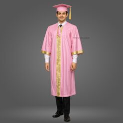 ''Boy - Pink Matte Graduation Gown and Cap with Golden Border''>