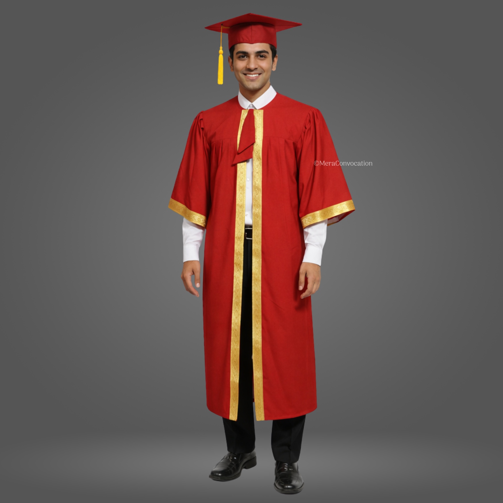 Boy - Red Matte Graduation Gown and Cap with Golden Border ''Boy - Red Matte Graduation Gown and Cap with Golden Border''>