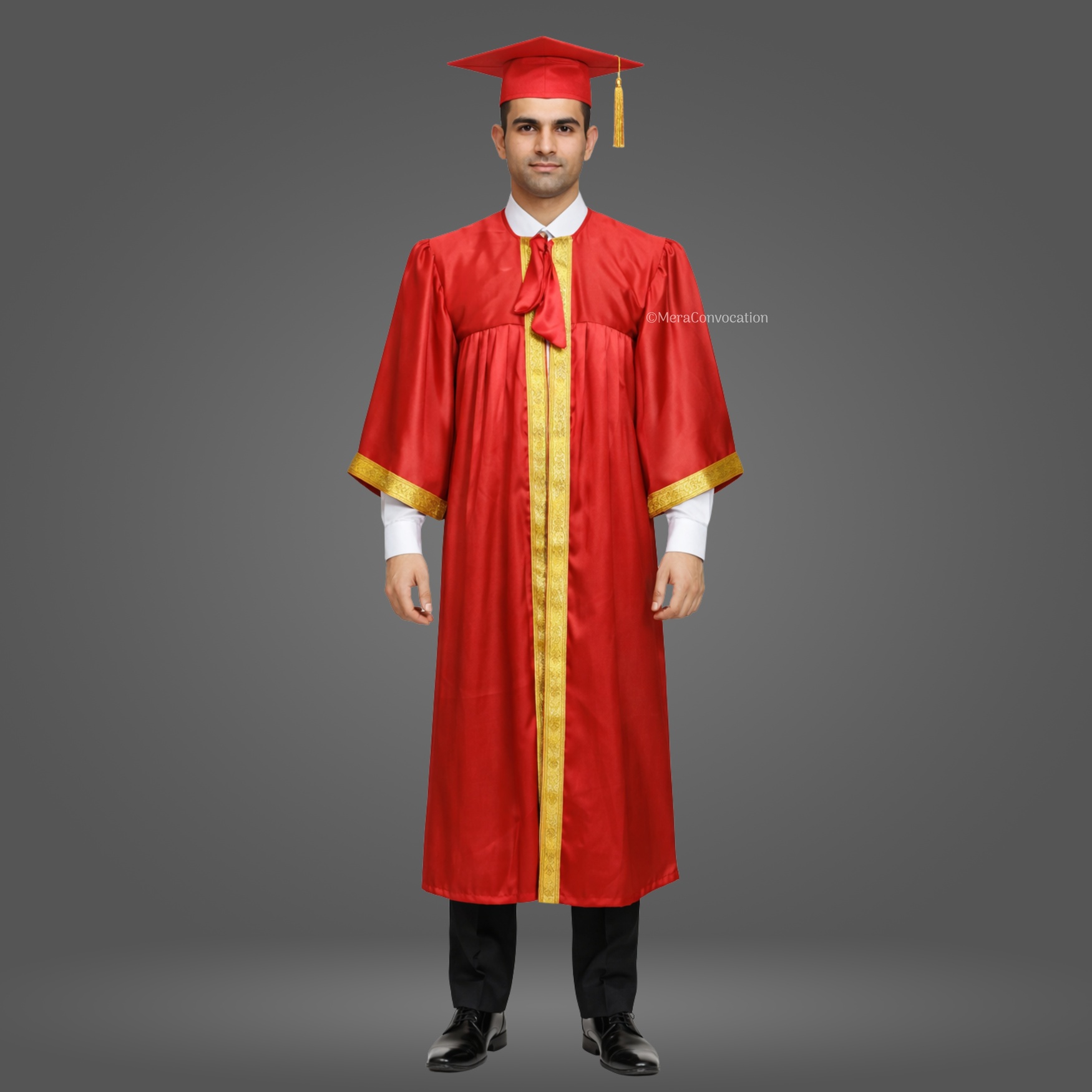 Boy - Red Satin Graduation Gown and Cap with Golden Border ''Boy - Red Satin Graduation Gown and Cap with Golden Border''>