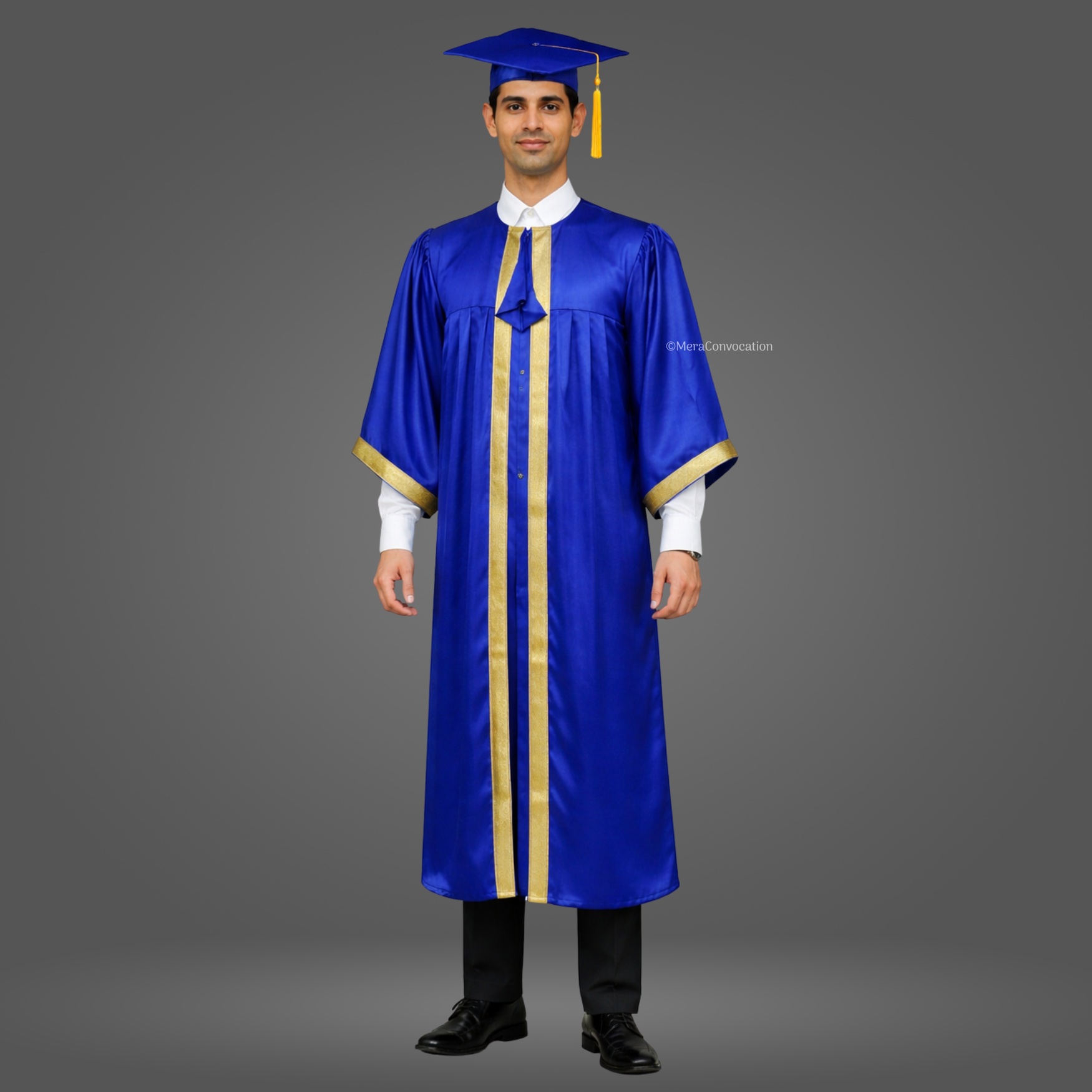 Boy - Royal Blue Satin Graduation Gown and Cap with Golden Border ''Boy - Royal Blue Satin Graduation Gown and Cap with Golden Border''>