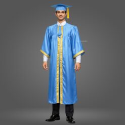 ''Boy - Sky Blue Satin Graduation Gown and Cap with Golden Border''>