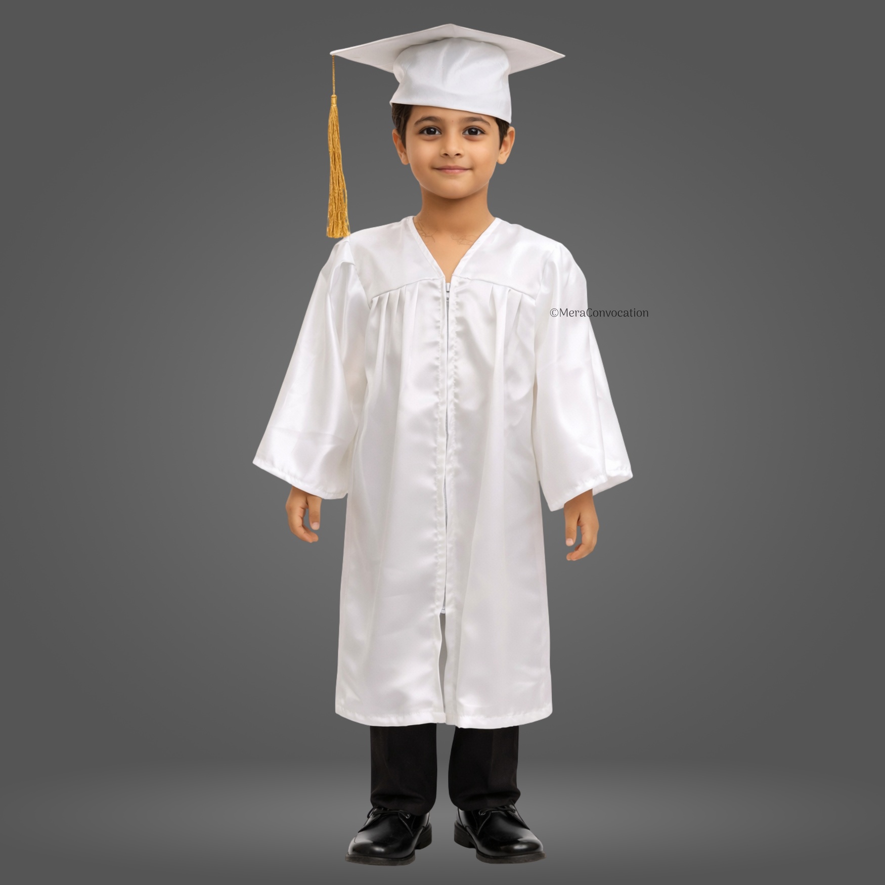 Boy - White Shiny Nursery Kids Graduation Gown and Cap