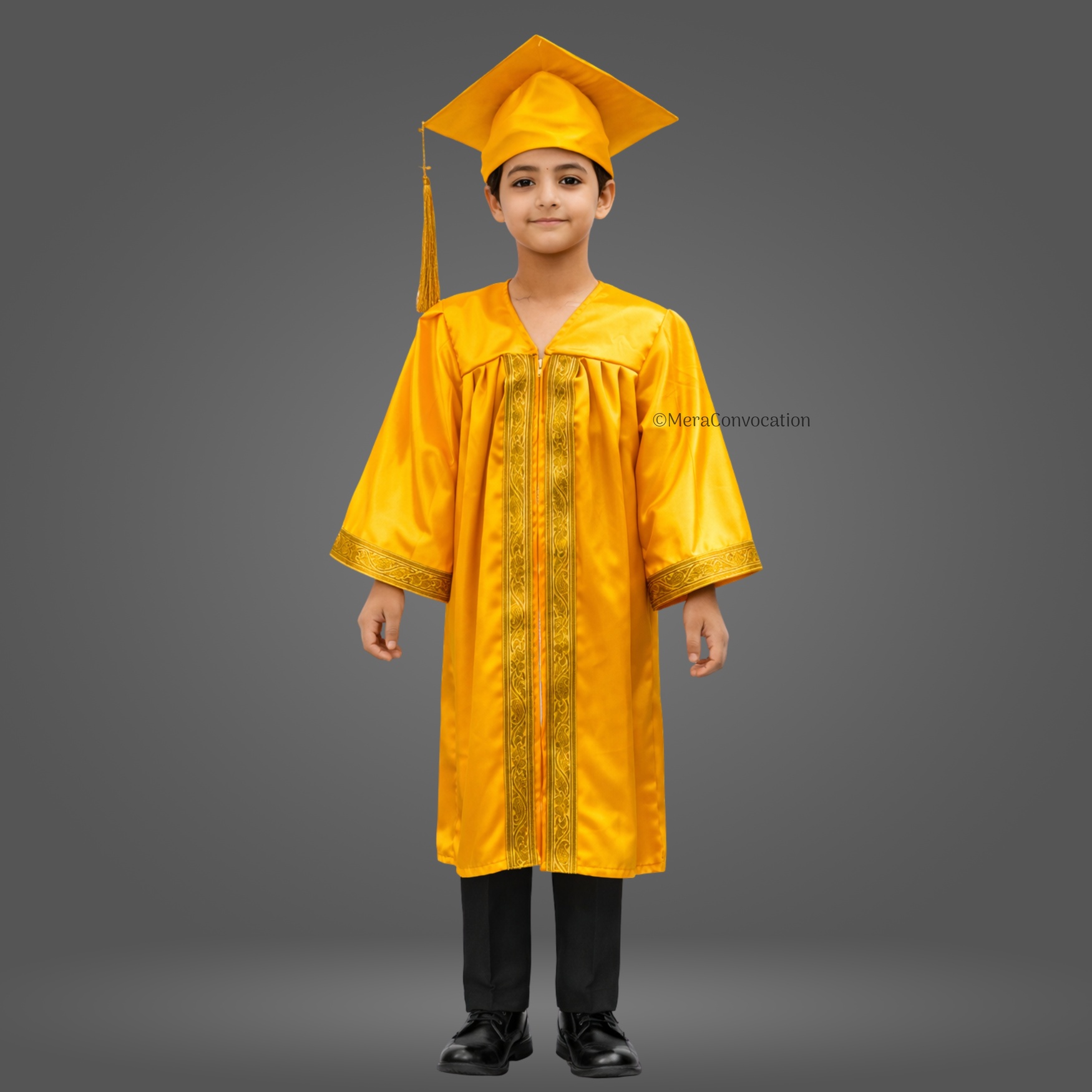 Boy - Yellow Shiny Kids Graduation Gown with Golden Border and Cap ''Boy - Yellow Shiny Kids Graduation Gown with Golden Border and Cap''>