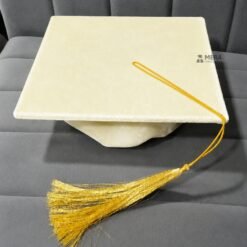 ''Cream Premium Velvet Graduation Cap with Golden Tassel''>