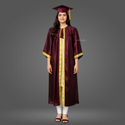 ''Girl - Maroon Satin Graduation Gown and Cap with Golden Border''>