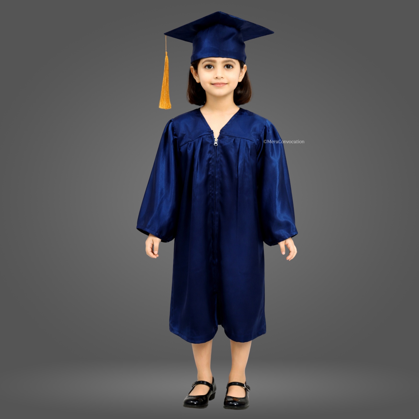 Girl - Navy Blue Shiny Nursery Kids Graduation Gown and Cap ''Girl - Navy Blue Shiny Nursery Kids Graduation Gown and Cap''>