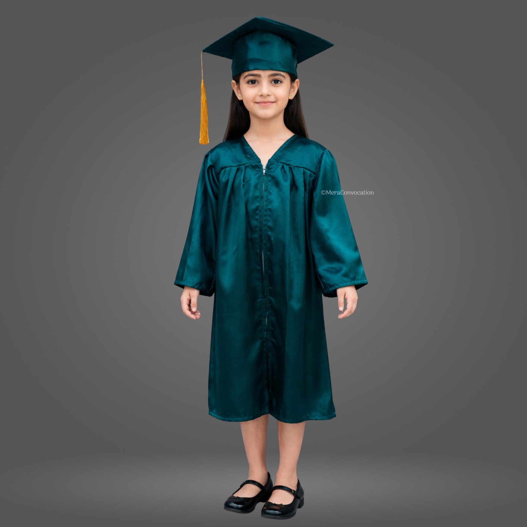 Girl - Peacock Green Shiny Nursery Kids Graduation Gown and Cap ''Girl - Peacock Green Shiny Nursery Kids Graduation Gown and Cap''>