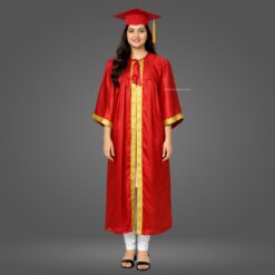 ''Girl - Red Satin Graduation Gown and Cap with Golden Border''>