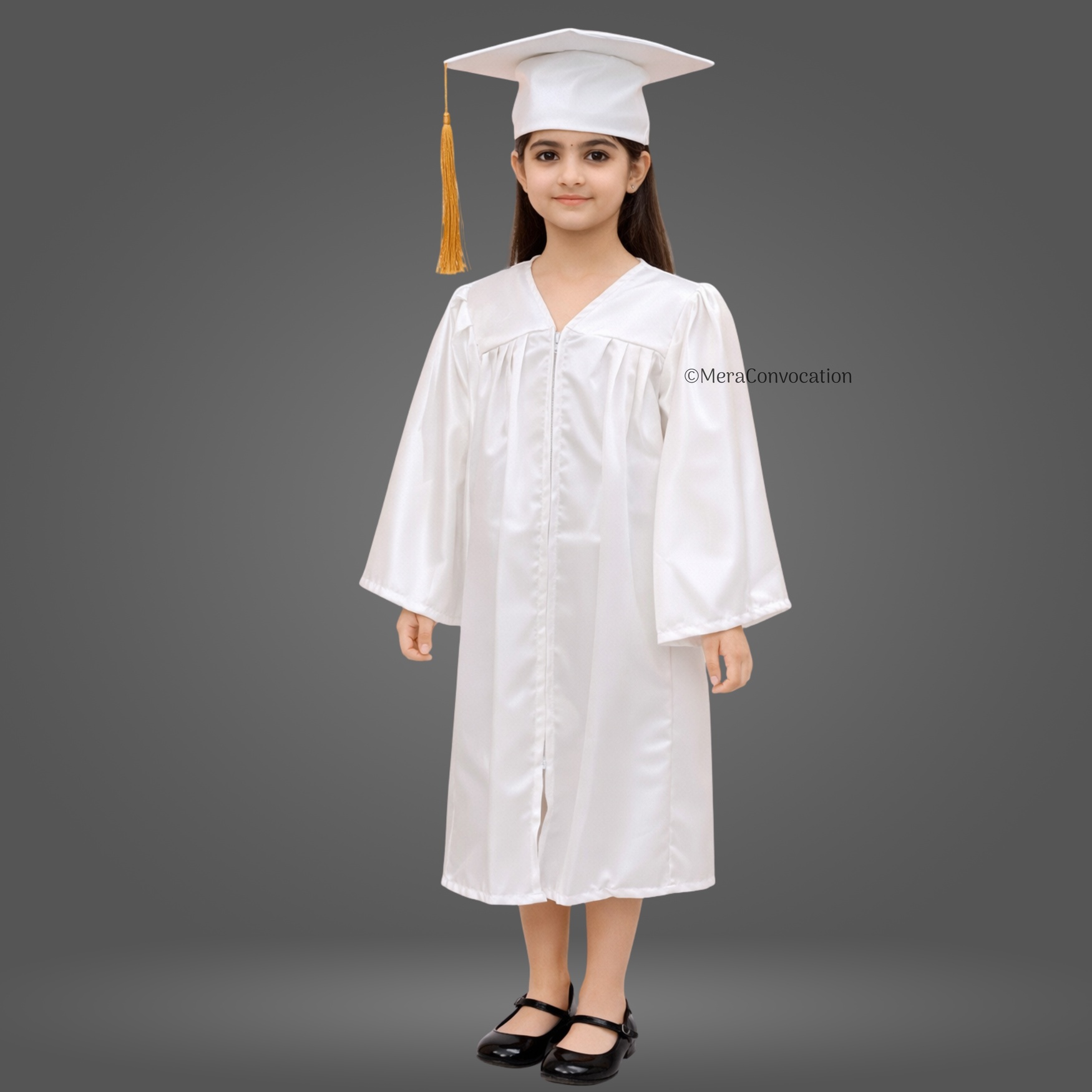 Girl - White Shiny Nursery Kids Graduation Gown and Cap