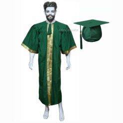 ''Green Matte Graduation Gown and Cap with Golden Border''>