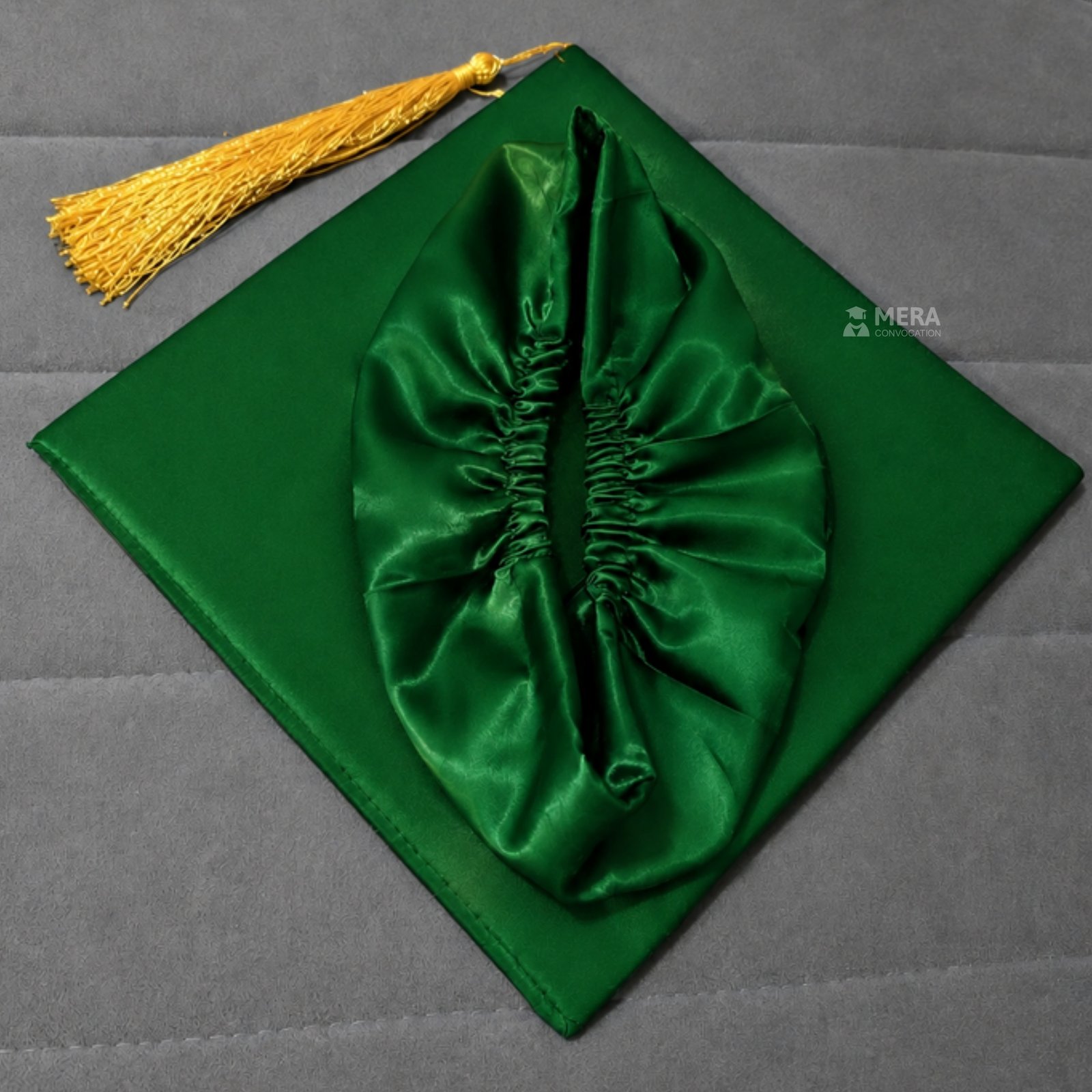 Green Satin Convocation Cap with Golden Tassel ''Green Satin Convocation Cap with Golden Tassel''>
