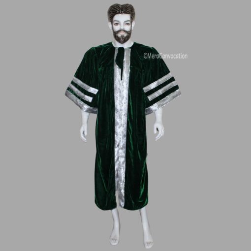 ''Green and Silver Premium Velvet Graduation Gown''>